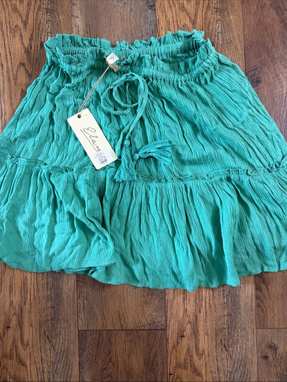 Elan Teal Crinkled Tiered Skater Skirt